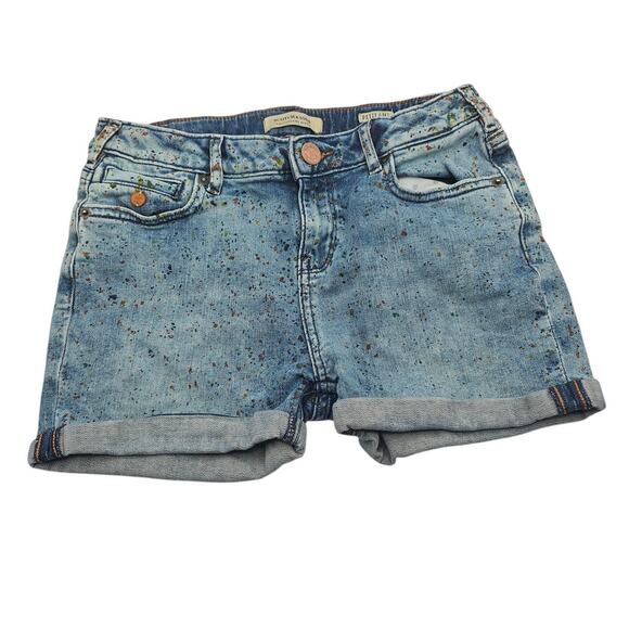 Scotch & Soda Girls Sz 10 Denim Blue Jean Shorts Petit Mi Cuffed Paint Splatter - Picture 1 of 6